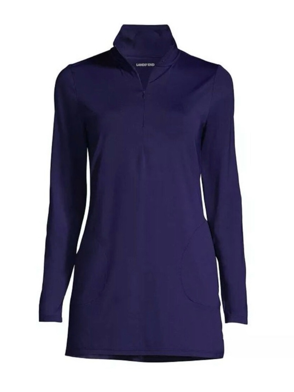 Long Sleeve quarter zip Tunic length Swim Cover-Up in Deep Navy w/ pockets